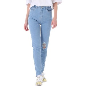 Anna-Kaci Women's Stretch Ankle Ripped Denim Pants - 1 of 4