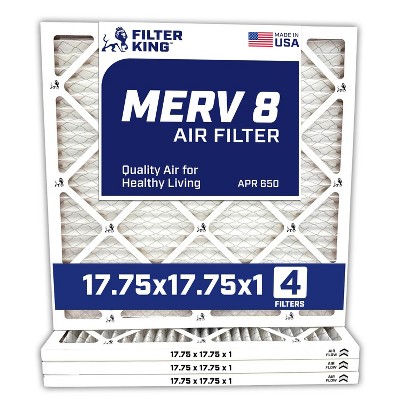 Filter King 17.75x17.75x1 Air Filter | 4-PACK | MERV 8 HVAC Pleated A/C Furnace Filters | MADE IN USA | Actual Size: 17.75 x 17.75 x .75"
