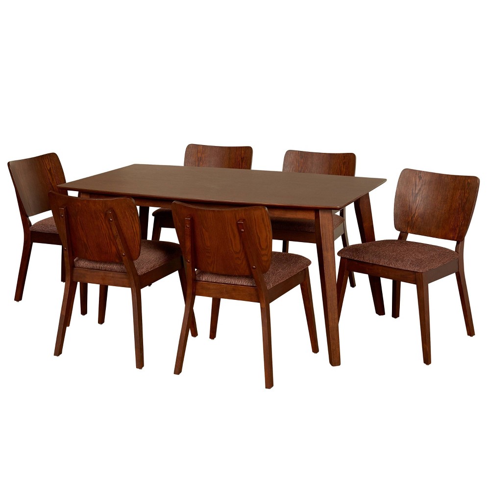 Photos - Dining Table 7Pc Bernard Mid-Century Dining Set Walnut - Buylateral