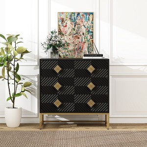 3 Drawer Storage Cabinet,3 Drawer Modern Dresser, Chest of Drawers With Decorative Embossed Pattern Door - 1 of 4