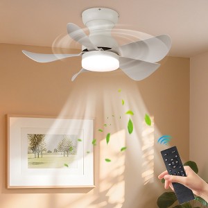 30" White 5-Blade Flush Mount Ceiling Fan with LED Light, Quiet ABS Blades and 6-Speed Remote for Bedroom or Dining Area - 1 of 4