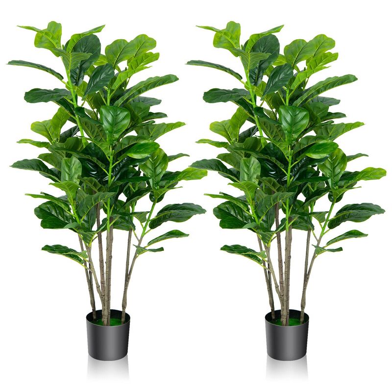Tangkula 51"Artificial Tree 2-Pack Artificial Fiddle Leaf Fig Tree for Indoor Outdoor, 1 of 10