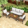 Aortzio 72.4"W 4 PCS Acacia Wood Patio Furniture Set Outdoor Sectional Conversation Sofa Set - 2 of 4