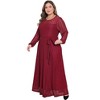 Women's Plus Size Sparkly Mesh Crew Neck Lantern Sleeve Wedding Evening Gown Formal Maxi Dress with Belt - Agnes Orinda - 3 of 4
