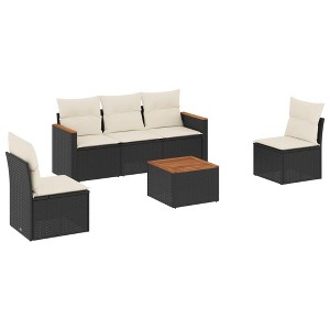 vidaXL 6 Piece Patio Sofa Set with Cushions Black and Cream - With Table - 1 of 4
