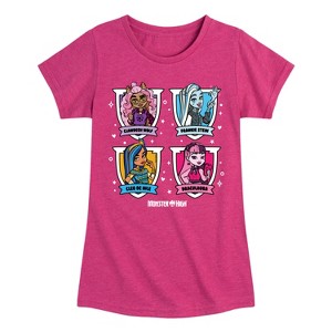 Girls' - Monster High - Clawdeen Wolf Frankie Stein Cleo de Nile Draculaura Fitted Short Sleeve Graphic T-Shirt - 1 of 4