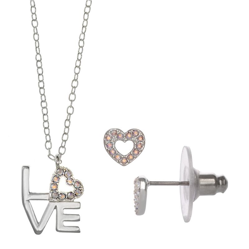 FAO Schwarz Crystal "Love" Pendant Necklace & Earring Set, 1 of 4