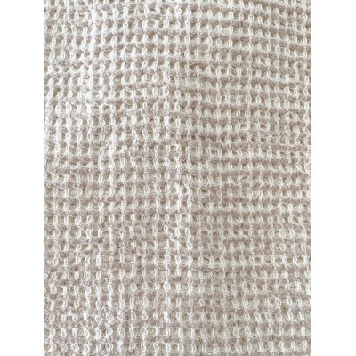 Warm Beige Mini Waffle Turkish Cotton Bath Towel with Striped Edge