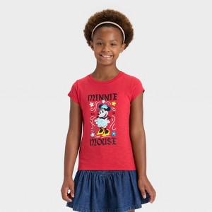 Girls' Disney Minnie Mouse Short Sleeve Graphic T-Shirt - Red - 1 of 4