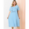 Agnes Orinda Women's Plus Size Soft Knit Cute Cat Print Short Sleeve Split Hem Pockets Midi Sleep Shirts Nightgowns - 2 of 4