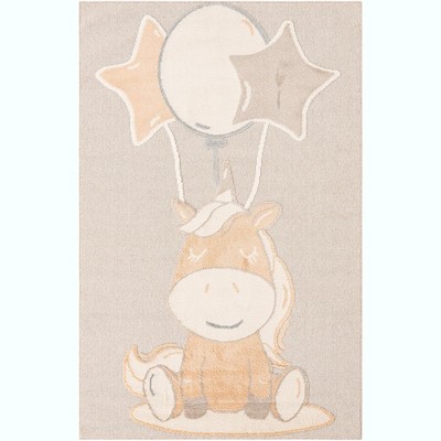 Gray and Peach Blossom Synthetic Rectangular Kids Rug 6' x 9'