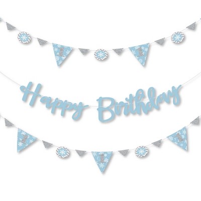 Big Dot of Happiness Onederland - Snowflake Winter Wonderland Birthday Party Letter Banner Decor - 36 Banner Cutouts and Happy Birthday Banner Letters