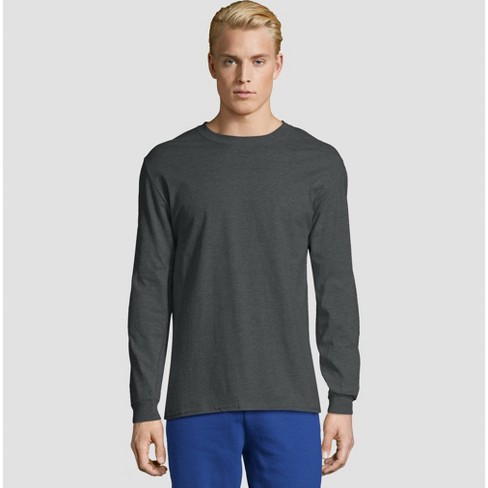 Hanes Men's Long Sleeve Beefy T-shirt - Charcoal Heather L : Target