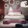 NicBex Twin/Full Size Upholstered Platform Bed with Cartoon Ears Shaped Headboard and  2 Storage Stools for Kids Teens Adults - 2 of 4