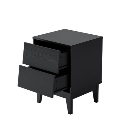 VYNXARIA Set of 2 Mid - Century Modern Black Nightstands: Vintage - Style Charm with Beveled Elegance
