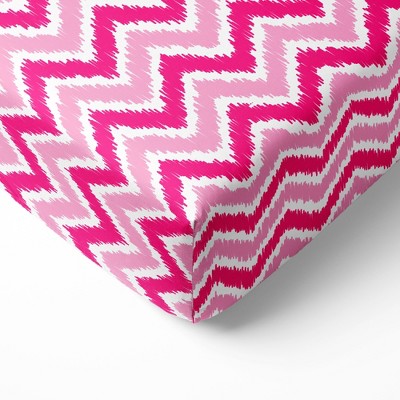 Bacati - Chevron Ikat Pink Fuschia 100 percent Cotton Universal Baby US Standard Crib or Toddler Bed Fitted Sheet