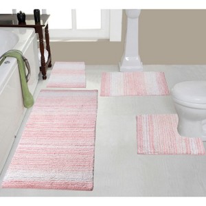 Gradiation Bathroom Decor, Washable Rug, Bathroom Mat, Bathroom Rug Set, Bath Mat Set, Bath Floor Mat Non-Slip, 4 Pcs Set with Runner, Pink - 1 of 4