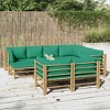 vidaXL 10 Piece Bamboo Patio Lounge Set with Soft Green Cushions and Sturdy Table - Farmhouse Style Outdoor Furniture - 2 of 4