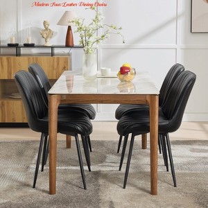 Kitchen Modern Faux Leather Dining Chairs Set of 2 - Stylish Linear Design, Sturdy Metal Legs, Upholstered Seat - 1 of 4