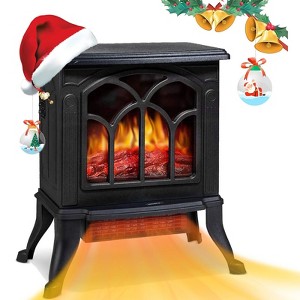 SUGIFT 18" Freestanding Electric Fireplace Heater Stove with Thermostat & Flame Effect - 1 of 4