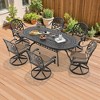 7-Piece Oval Cast Aluminum Outdoor Patio Dining Set with Swivel Chairs & Brown Cushions & Umbrella Hole - 3 of 4
