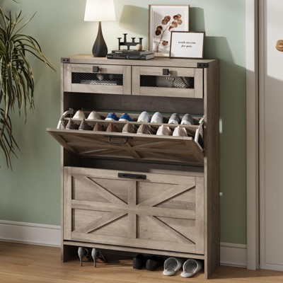 Narrow Freestanding Shoe Rack for Entrance, Shoe Cabinet with Flip Drawers