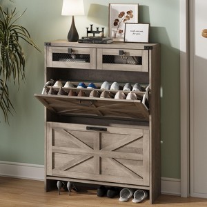 Narrow Freestanding Shoe Rack for Entrance, Shoe Cabinet with Flip Drawers - 1 of 4