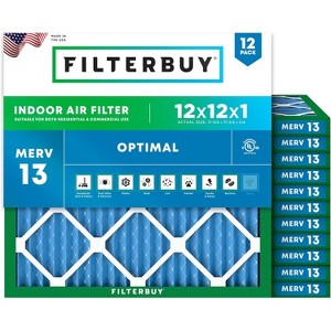 Filterbuy 12x12x1 Air Filter (12-Pack), Pleated MERV 13 Health Defense Replacement HVAC AC Furnace Filters (Actual Size: 11.75 x 11.75 x 0.75) - 1 of 4