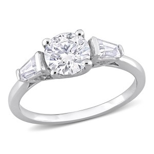 EVERLY JEWELRY | Sterling Silver 1 1/5 CT DEW Taper Created White Moissanite Three Stone Ring - 1 of 4