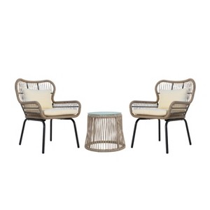 Christopher Knight Home Southport  3pc Outdoor Rope Chat Set with Cushions, Beige/Brown/Black - 1 of 4
