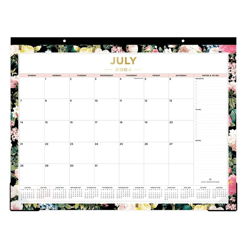 Day Designer  2024-25 Monthly Desk Pad 17&#34;x22&#34; Trim Tape with Perforation Les Fleurs, 1 of 4