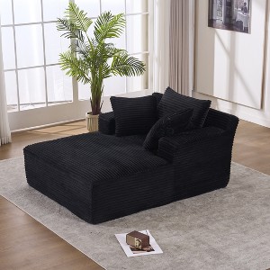 TinyHomie Oversized Chaise Longue Chair Indoor, Modern Upholstered Corduroy Deep Seat Sofa Bed with Throw Pillows and Armrests, Black - 1 of 4