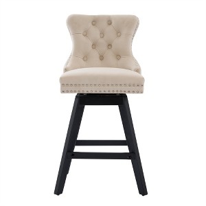 OUTSUPPLY Set of 2 Velvet Swivel Bar Stools, Tufted Counter Height Stools with Wooden Legs & Chrome Accents - 1 of 4
