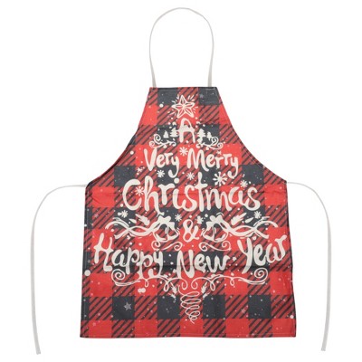 Unique Bargains Christmas Aprons Linen Red Black Beige 21.65"x26.77" 1 Pcs