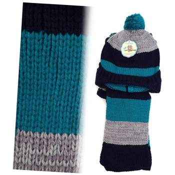 Kids Winter Knitted Fur Pom Beanie Hat Scarf Set for boys and girls