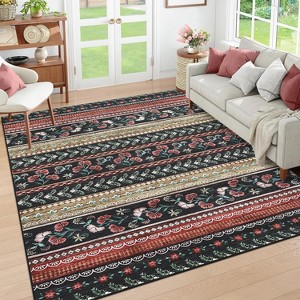 Coucheta Area Rug Low Pile Non-Slip, Modern Floral Boho Accent Carpet Fade-Resistant for Living Room Bedroom Nursery,Multi-Color & Size - 1 of 4
