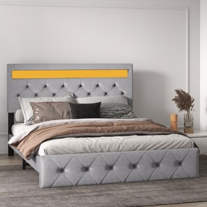 Platform Bed Frame with Charging Station, LED Lights and Adjustable Headboard, Heavy-Duty Wood Slats and Metal Frame, No Box Spring Required - 1 of 4