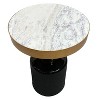 The Urban Port 20" Round Side End Table Gold Banded Natural White Marble Top Black Enamel Coated Iron Pedestal Base White/Gold - 3 of 4