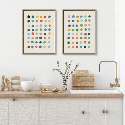 Colorful Abstract Polka Dot Framed Canvas Wall Art Set