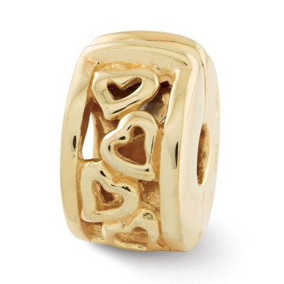 Black Bow Jewelry 14K Yellow Gold Plated Sterling Silver Hearts Hinged Clip Bead Charm
