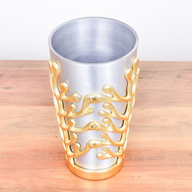 Berkware Two Tone Vase Silver and Gold Design 8.25" H x 5" D, 3 of 6