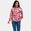 Knit & Lounge Women’s Ruffle Trim Floral Blouse Long Sleeve Button Front Lightweight Sheer Statement Top - 2 of 4