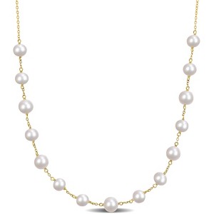 EVERLY JEWELRY | 18K Gold Plated Sterling Silver 6.5-8.5 mm Cultured Freshwater Pearls Necklace w/ Spring Ring Clasp - 1 of 4