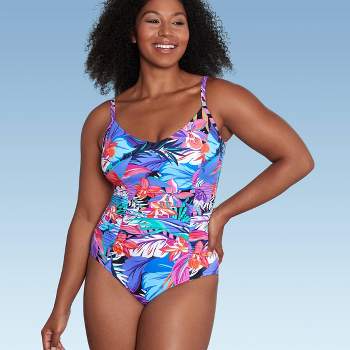 SWIM SOLUTIONS Women's Multi Color Printed Stretch Full Bust Support  Ring-Back V-Neck Strappy Molded Cup Tankini Swimsuit Top 14