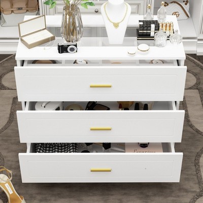 FUFU&GAGA White 3 Drawer Dresser Chest Top Watch Storage Sidetable
