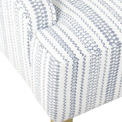 Farmhouse Stripe Blue Swoop Accent Armchair with Wood Legs