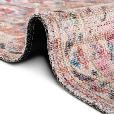 Ivory and Pink Rectangular Washable Flatweave Area Rug 8' x 10'