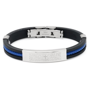 Steeltime Men's black rubber bracelet with "our father…" accent. Color Options: Blue, Black, Silver, Silver/Black, Orange - 1 of 4