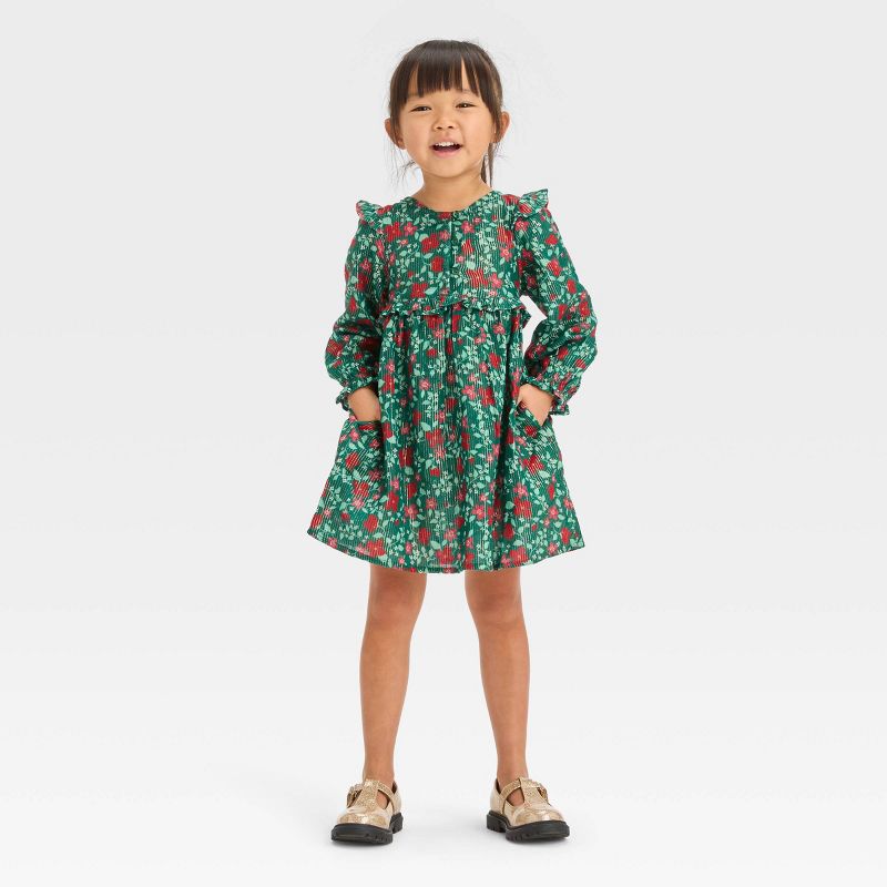Toddler Girls' Floral Long Sleeve Dress - Cat & Jack™ Green, 4 of 7