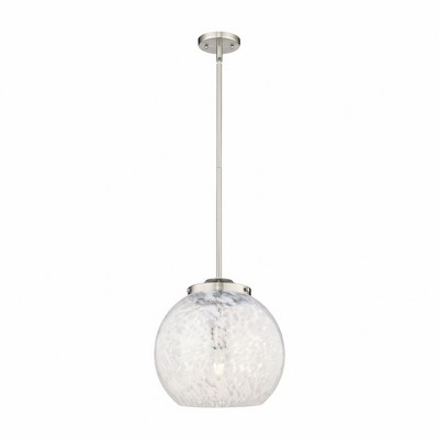 White Mouchette - 1 Light Stem Hung Pendant In Modern Style-17 Inches Tall and 13.75 Inches Wide